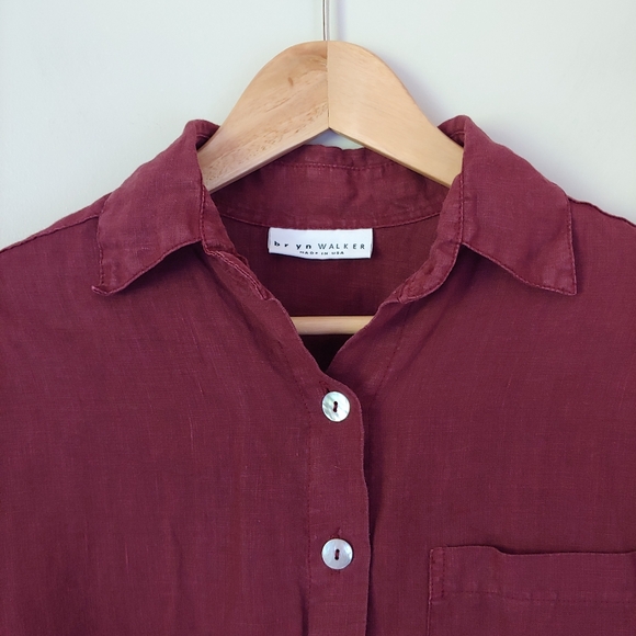 Bryn Walker Linen Button Down Shirt Burgundy Size X-Small - Picture 5 of 16